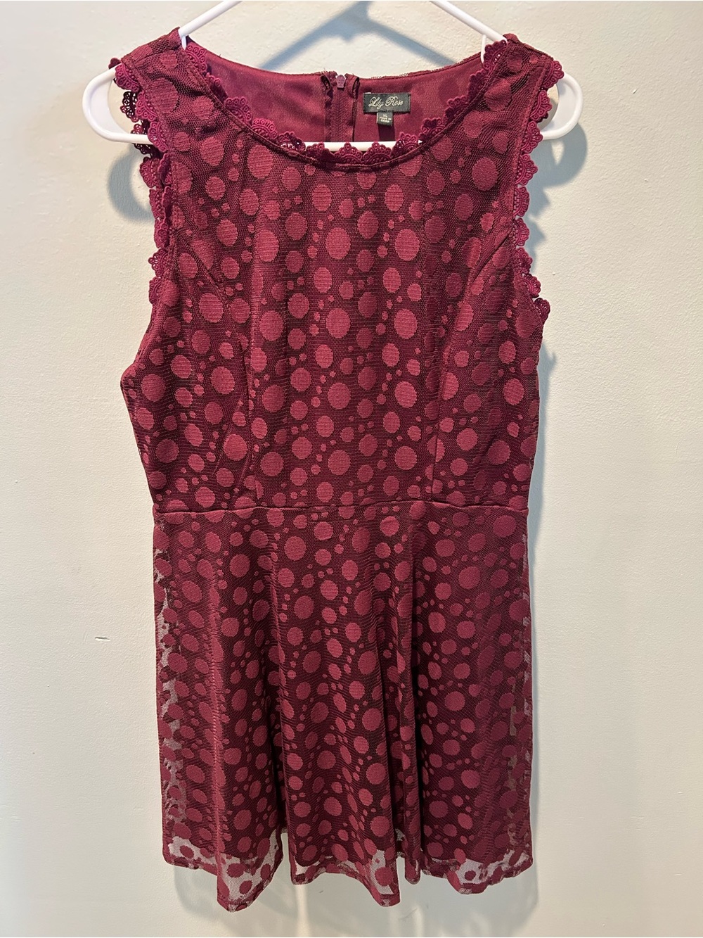 Lily Rose Wine Lace Dot Fit-and-Flare Dress